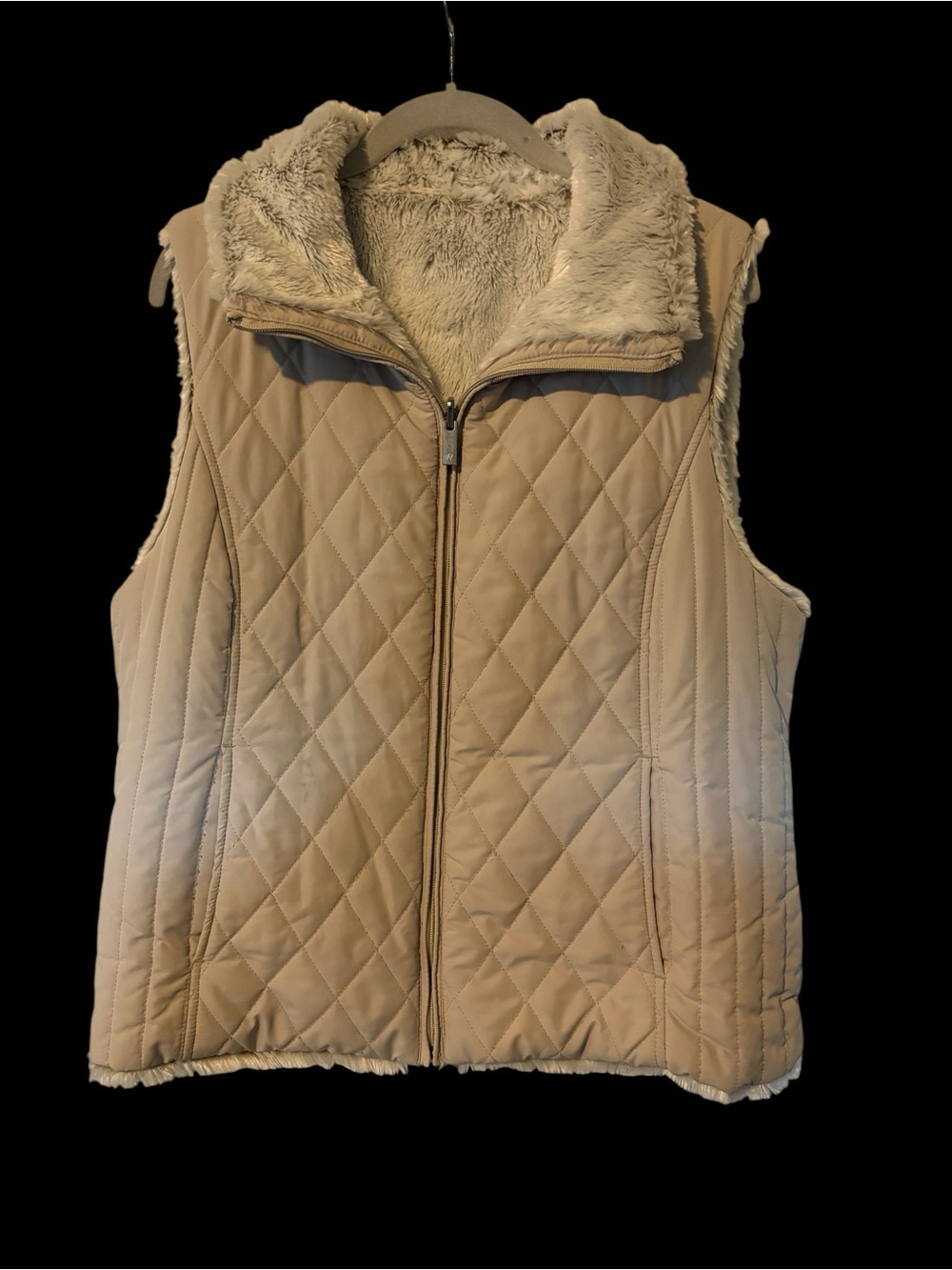 Weatherproof Reversible Quilted Faux-Fur Lined Vest - Beige